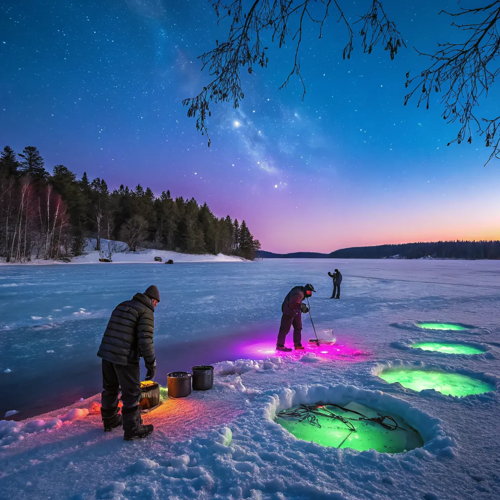 Ice fishing neon landscape